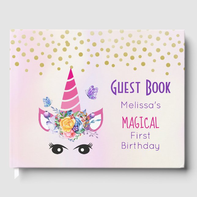 Livro De Visitas Faux Dourada Confetti em Casamento com Aquarela Pú (Frente)