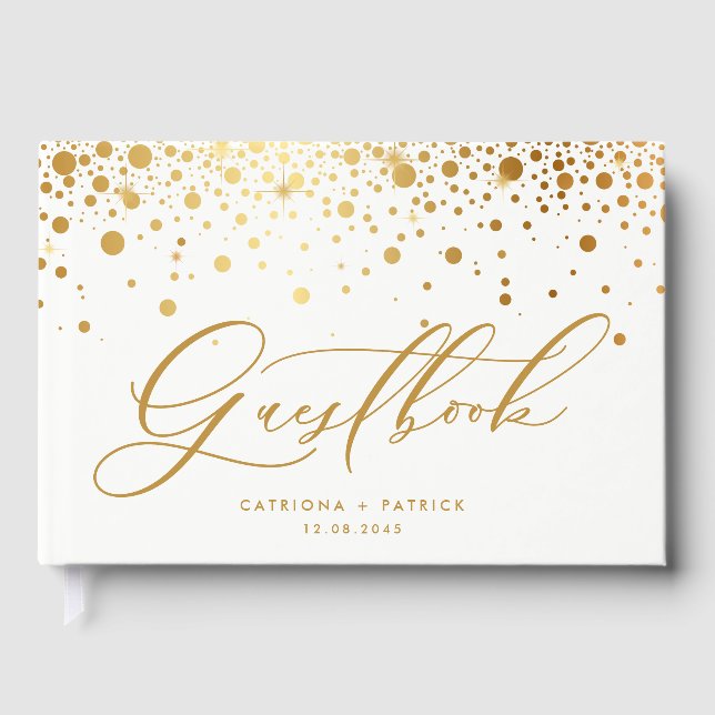 Livro De Visitas Faux Gold Foil Confetti Dots Casamento (Frente)