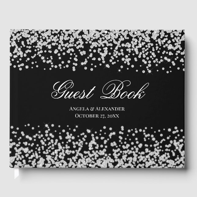 Livro De Visitas Faux Sparkly Diamond Black e White Personalizado (Frente)