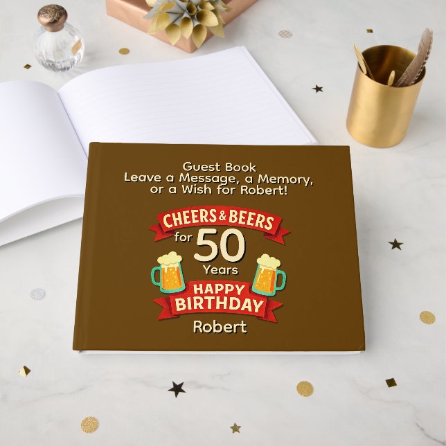 Livro De Visitas Felicidades e Cervejas por 50 anos Feliz Aniversár (Frente aberta)