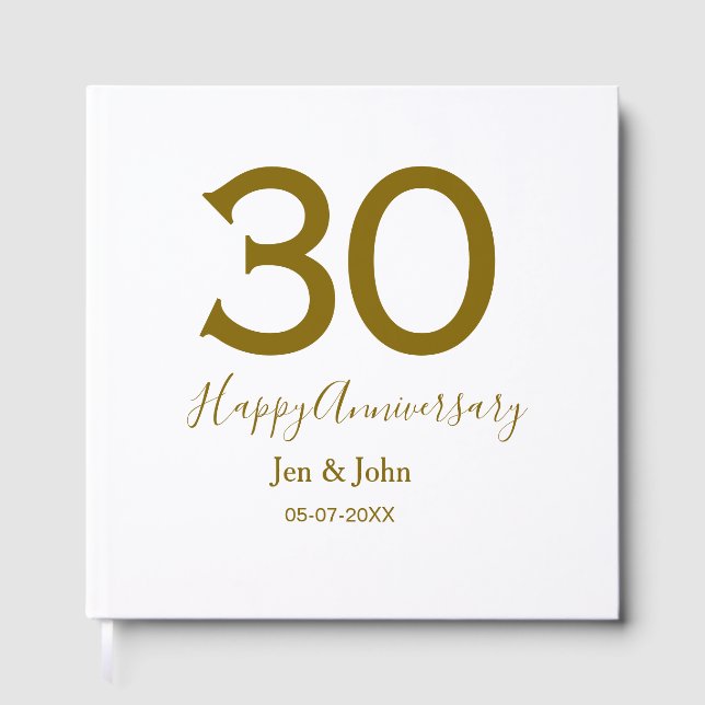 Livro De Visitas Feliz 30 data de aniversário data ouro bold lete (Frente)