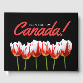 Livro De Visitas Feliz Aniversário do Canadá Mapeando Tulipas Folho