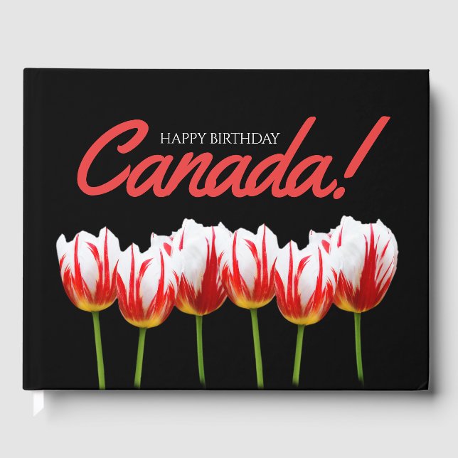 Livro De Visitas Feliz Aniversário do Canadá Mapeando Tulipas Folho (Frente)