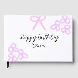 Livro De Visitas Feliz aniversário do pastel floral roxo cor-de-ros