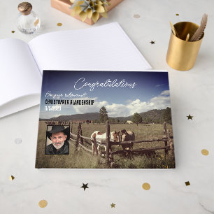 Livro De Visitas Feliz Aposentamento Cavalos de Cena Rural Foto Per