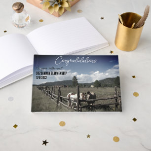 Livro De Visitas Feliz Aposentamento Cavalos de Cena Rural Foto Per
