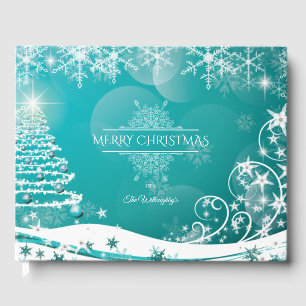 Livro De Visitas Feliz Natal Flocos de Neve Flores de Árvore e Estr