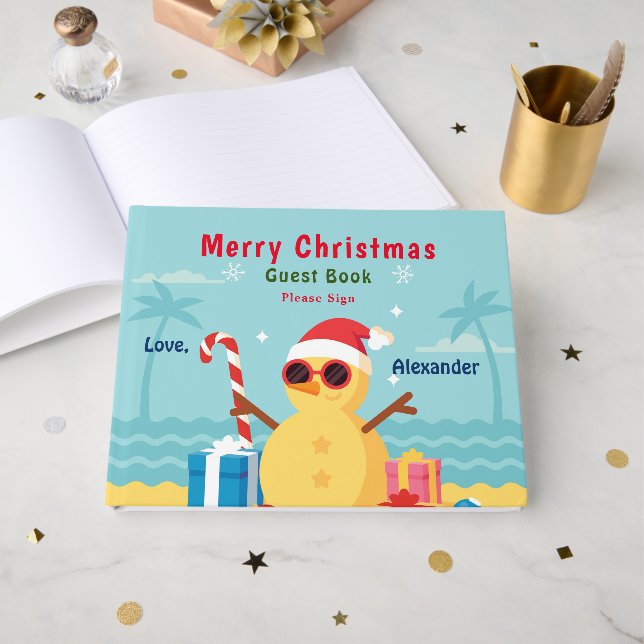 Livro De Visitas Feliz Natal Papais noeis de praia Personalizar (Frente aberta)