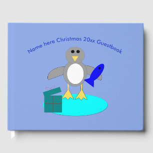 Livro De Visitas Feliz Natal Pesca Pinguim Guestbook