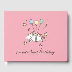 Livro De Visitas Feliz Unicórnio Voando em Balões Aniversário