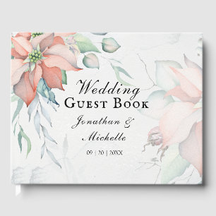Livro De Visitas Feriado de Natal Elegante Floral de Aquarela