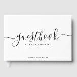 Livro De Visitas Férias de Caligrafia Branca e Negra em Casa ou Alu<br><div class="desc">Guestbook personalizado na moda com a palavra "guestbook" no roteiro de caligrafia. Este versátil livro de convidados pode ser usado para casas de férias, aluguéis de férias, cama e café da manhã, etc. Personalize-o substituindo o texto do marcador de posição para adicionar suas informações. Para obter mais opções, clique no...</div>