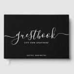 Livro De Visitas Férias ou Aluguer de Caligrafia Preta e Branca<br><div class="desc">Guestbook personalizado na moda com a palavra "guestbook" no roteiro de caligrafia. Este versátil livro de convidados pode ser usado para casas de férias, aluguéis de férias, cama e café da manhã, etc. Personalize-o substituindo o texto do marcador de posição para adicionar suas informações. Para obter mais opções, clique no...</div>