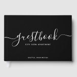 Livro De Visitas Férias ou Aluguer de Caligrafia Preta e Branca<br><div class="desc">Guestbook personalizado na moda com a palavra "guestbook" no roteiro de caligrafia. Este versátil livro de convidados pode ser usado para casas de férias, aluguéis de férias, cama e café da manhã, etc. Personalize-o substituindo o texto do marcador de posição para adicionar suas informações. Para obter mais opções, clique no...</div>