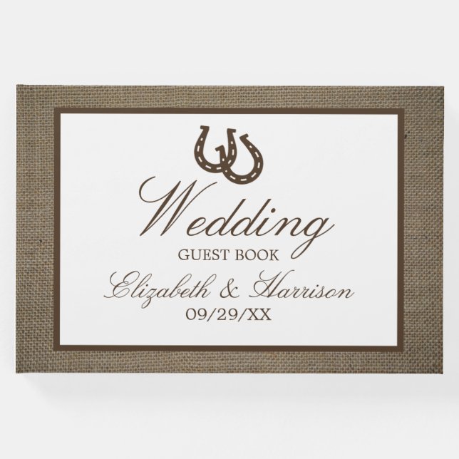 Livro De Visitas Ferradura Russa Do País No Casamento Burlap (Frente)