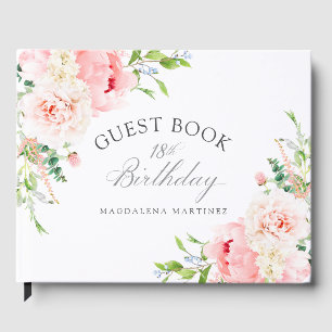 Livro De Visitas Festa de 18 Anos Personalizada Floral Rosa