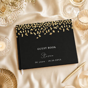 Livro De Visitas Festa de aniversário confete preto dourado