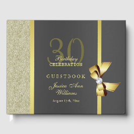 Livro De Visitas Festa de aniversário Dourada e preta brilhante