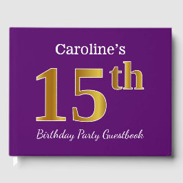 Livro De Visitas Festa de aniversário Dourada, Roxa; Nome Personali