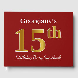 Livro De Visitas Festa de aniversário Dourada vermelha, falsa + nom