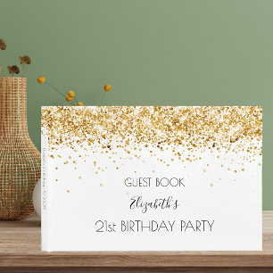 Livro De Visitas Festa de aniversário dourado branco dourado nome d