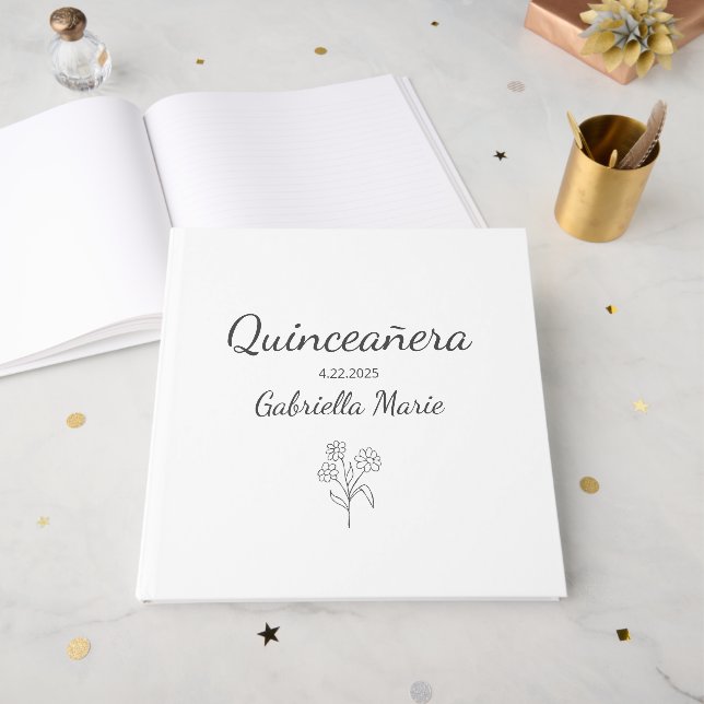 Livro De Visitas Festa de aniversário Elegante de Quinceañera Moder (Frente aberta)