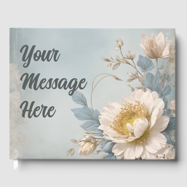 Livro De Visitas Festa de aniversário Floral Azul Elegante (Frente)