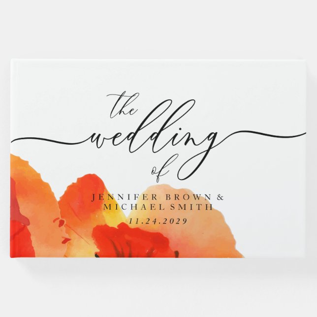 Livro De Visitas Festa de casamento de Aquarela Poppy Greenery (Frente)