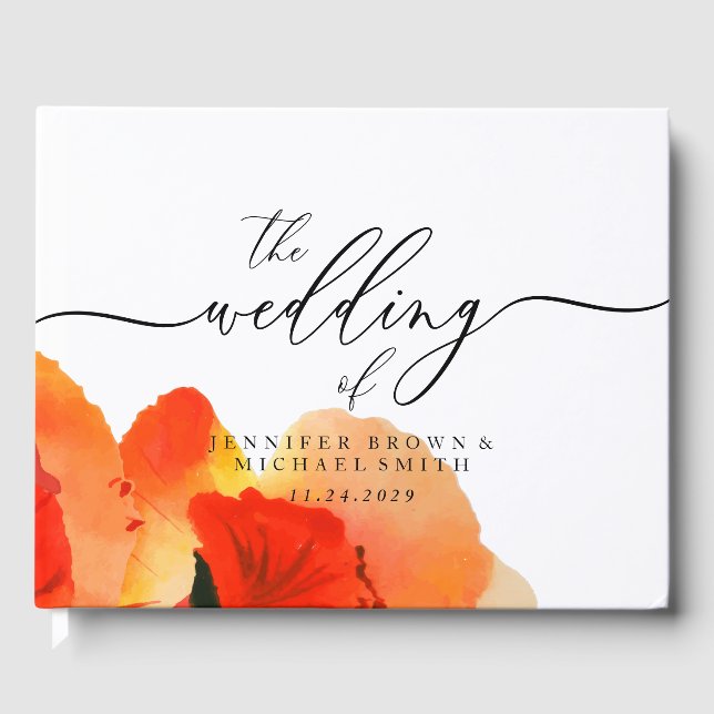 Livro De Visitas Festa de casamento de Aquarela Poppy Greenery (Frente)