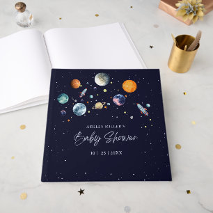 Livro De Visitas Festa de Chuvada de Bebê Menino Sobre a Lua Espaço