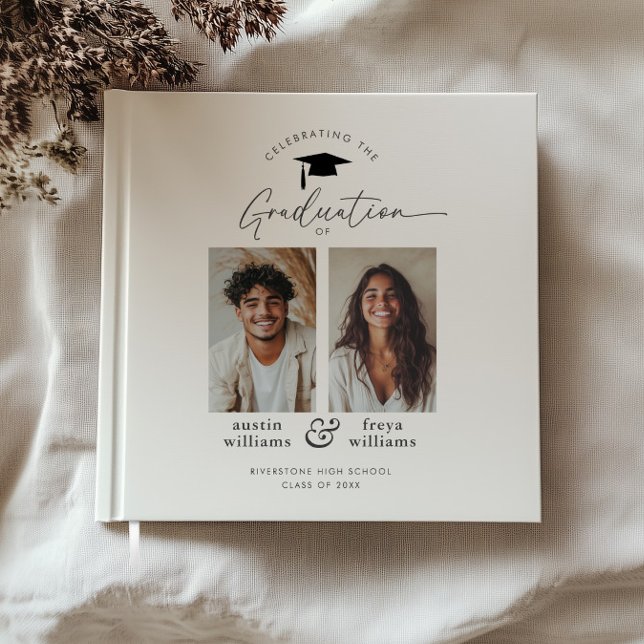 Livro De Visitas Festa de formatura comum 2 Foto (Zazzle Joint Graduation Party 2 Photo Guest Book)