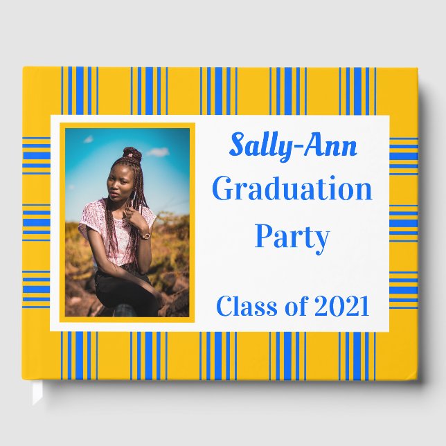 Livro De Visitas Festa de formatura de Fotos Dourada Azul (Frente)