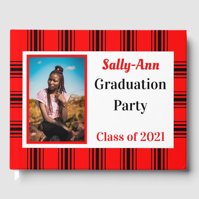 Livro De Visitas Festa de formatura de Fotos Preta Vermelha (Frente)