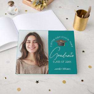 Livro De Visitas Festa de Graduação Personalizada Azul Turquesa Chi