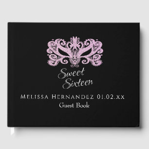 Livro De Visitas Festa de Mascarada Sweet 16 Brilho Rosa