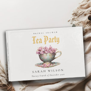 Livro De Visitas Festa Dourada rosa de Teacup Chá de panela Teacup