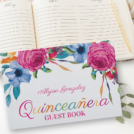 Livro De Visitas Fiesta Flowers Quinceanera Floral Branca e Rosa