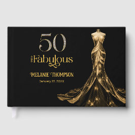 Livro De Visitas Fifty and Fabulous Gold Dress Black 50th Birthday