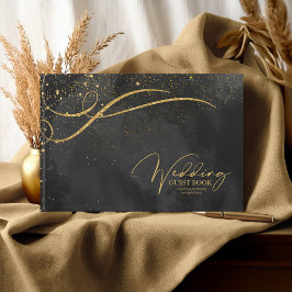 Livro De Visitas Fine Dourado Lines Abstrato Wedding Black ID867