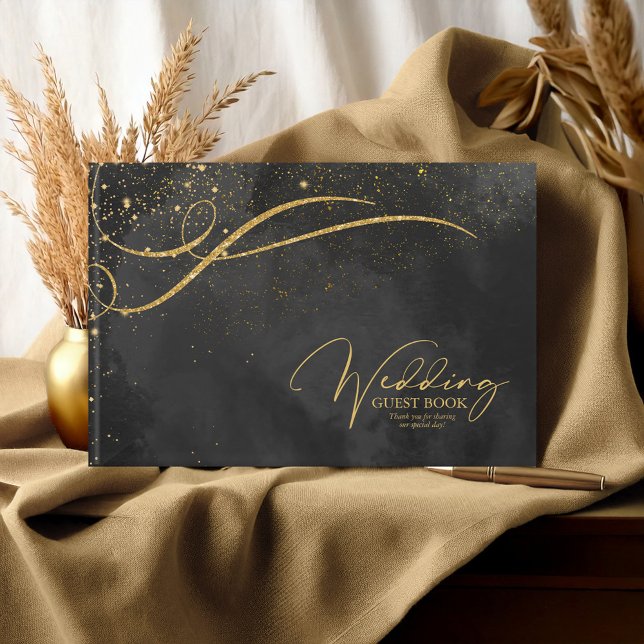 Livro De Visitas Fine Dourado Lines Abstrato Wedding Black ID867 (Criador carregado)