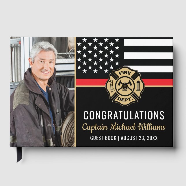 Livro De Visitas Fireman Photo Red Line Flag Firefighter Retirement (Frente)