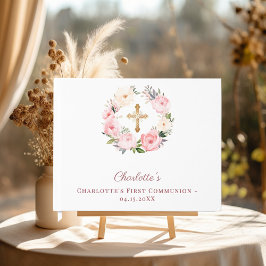 Livro De Visitas First Communion floral wreath pink girl