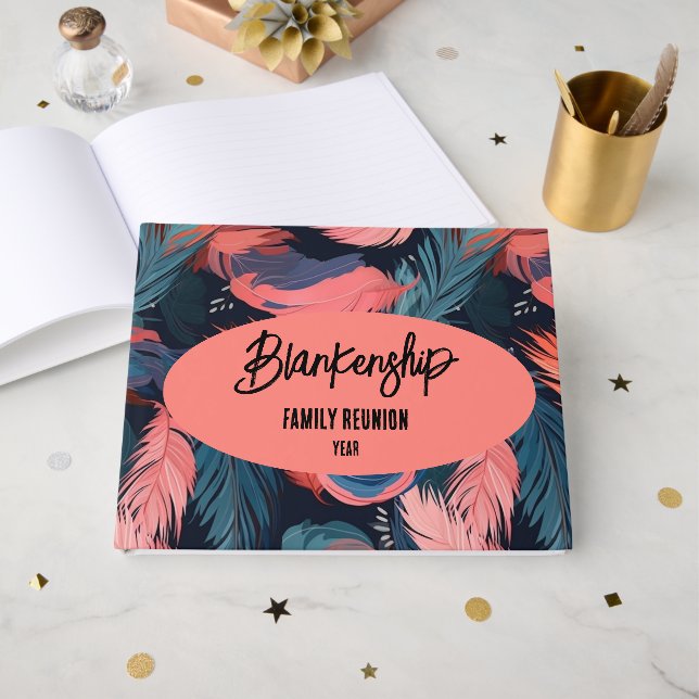 Livro De Visitas Flamingo Feather Family Reunion Party Essential G (Frente aberta)