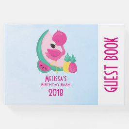 Livro De Visitas Flamingo rosa com melancia e abacaxi