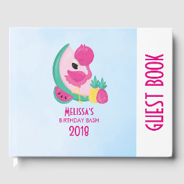 Livro De Visitas Flamingo rosa com melancia e abacaxi
