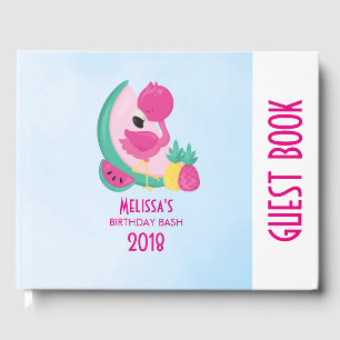 Livro De Visitas Flamingo rosa com melancia e abacaxi