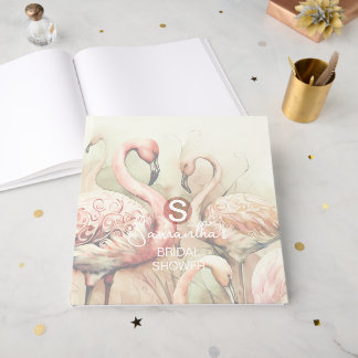 Livro De Visitas Flamingo Tropical Monograma Chá de Noiva Casamento