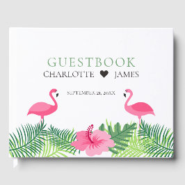 Livro De Visitas Flamingos Rosa Tropicais Flores Coloridas Casament