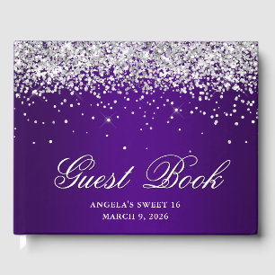 Livro De Visitas Flaux Silver Glitter Indigo Purple Ombre Sweet 16