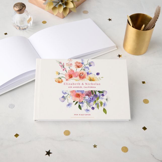 Livro De Visitas Flirty Floral Meadow | Casamento de Verão (Frente aberta)